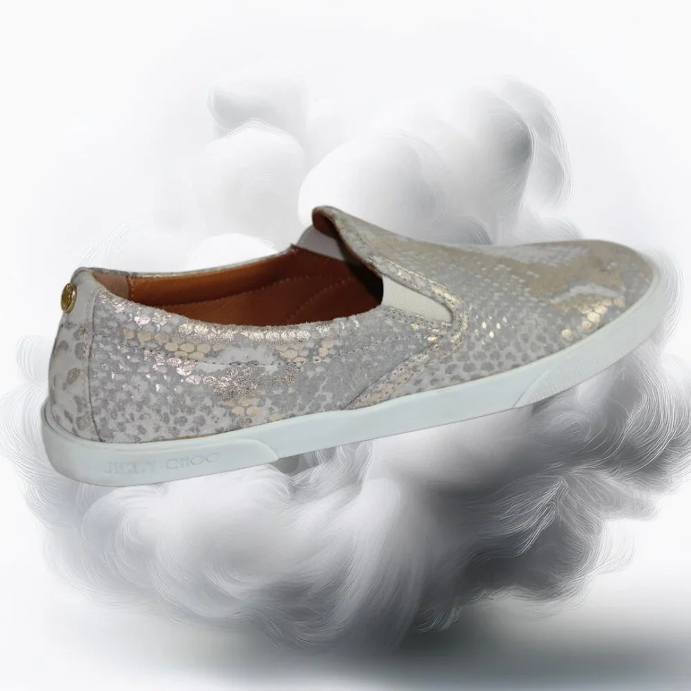 Jimmy Choo Demi Metallic Snakeskin Textured Suede Slip-On Size 36.5 (US 6.5)